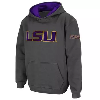 Темно-серый пуловер с капюшоном и большим логотипом Youth Stadium Athletic LSU Tigers Unbranded