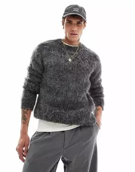 Темно-серый пушистый вязаный свитер ASOS DESIGN