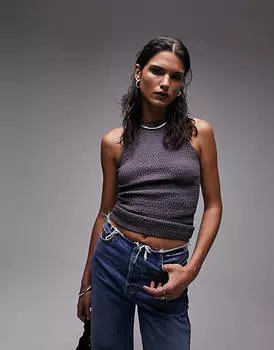 Темно-серый топ с присборками Topshop