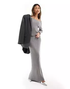 Темно-серый топ в рубчик NA-KD с асимметричным вырезом