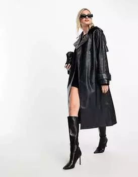 Темно-серый тренч из стираной искусственной кожи ASOS