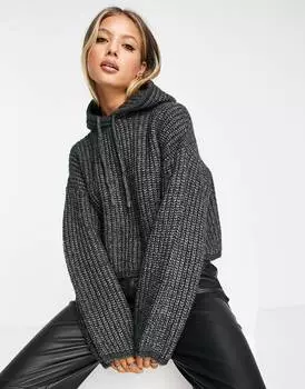 Темно-серый трикотажный худи в рубчик из смесовой шерсти ASOS DESIGN