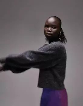 Темно-серый трикотажный укороченный джемпер Topshop Petite