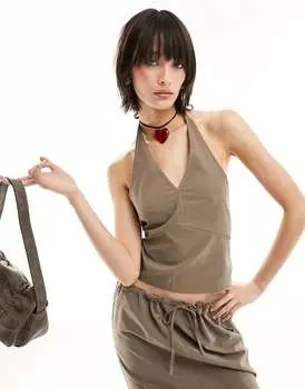 Темно-серый укороченный топ с воротником-бретелькой JJXX