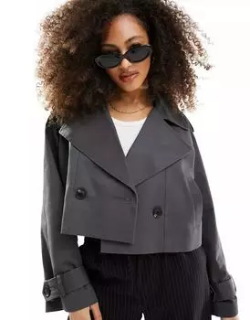 Темно-серый укороченный тренч ASOS