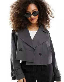 Темно-серый укороченный тренч ASOS DESIGN