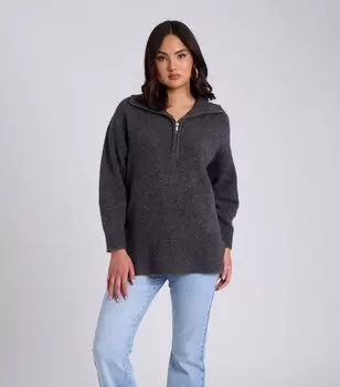 Темно-серый вязаный свободный свитшот с воротником на молнии Urban Bliss Urban Bliss, темно-серый