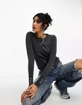 Темно-серый вязаный топ с круглым вырезом River Island