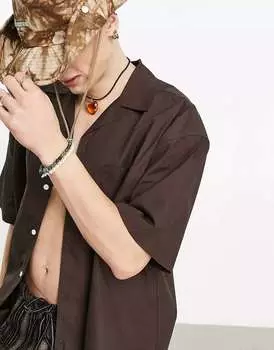 Темно-шоколадная рубашка с короткими рукавами COLLUSION