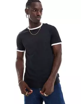 Темно-сине-белая фактурная футболка с фактурным звонком French Connection