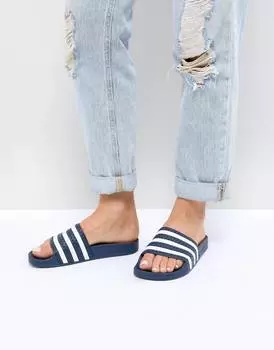 Темно-сине-белые шлепанцы adidas Originals Adilette