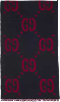 Темно-сине-красный жаккардовый шарф GG Gucci