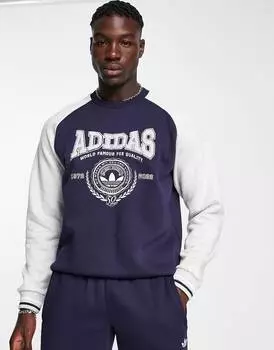 Темно-сине-серая толстовка с большим логотипом adidas Originals 'Preppy Varsity'