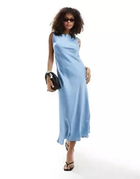 Темно-синее атласное платье миди ASOS DESIGN