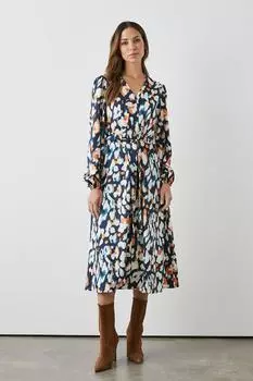 Темно-синее атласное платье-миди с абстрактными пуговицами Debenhams, темно-синий