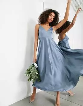 Темно-синее атласное платье миди с завязками на спине ASOS EDITION