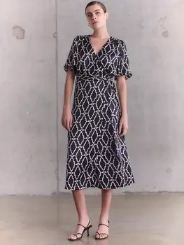 Темно-синее атласное платье рисунком George., нави