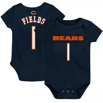 Темно-синее боди для младенцев Justin Fields Chicago Bears Mainliner с именем и номером игрока Outerstuff