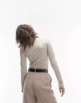 Темно-синее боди с длинными рукавами и овальным вырезом Topshop