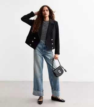 Темно-синее двубортное полупальто с имитацией шерсти New Look, военно-морской