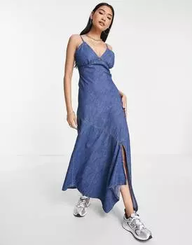 Темно-синее джинсовое платье миди из смесового хлопка Topshop Y2K - MBLUE