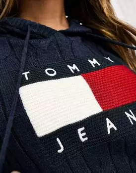 Темно-синее худи с логотипом и флагом Tommy Jeans