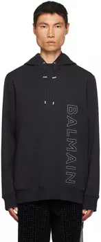 Темно-синее худи с тиснением Balmain