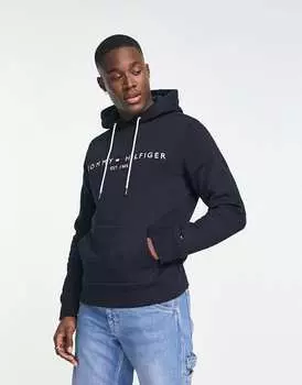 Темно-синее худи с вышитым флагом и логотипом Tommy Hilfiger