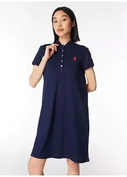 Темно-синее короткое женское платье с воротником-поло GURLIN24 U.S. Polo Assn., темно-синий