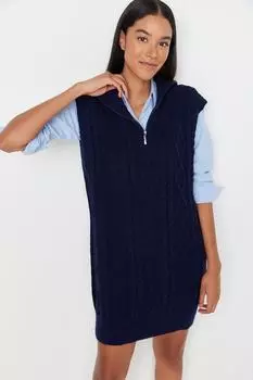 Темно-синее мини-трикотажное платье Trendyol, темно-синий