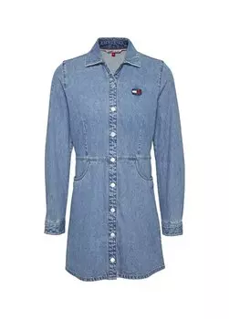 Темно-синее мини-женское платье с воротником рубашки с принтом DW0DW158921 Tommy Jeans, темно-синий