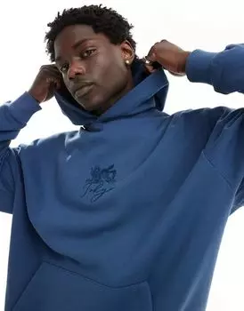 Темно-синее объемное худи с вышивкой дракона ASOS