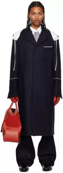 Темно-синее однобортное пальто Новинка Ferragamo