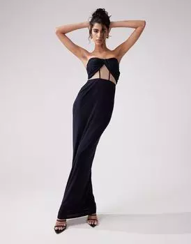 Темно-синее платье-бандо с драпировкой и бретельками ASOS DESIGN и невидимой сеткой