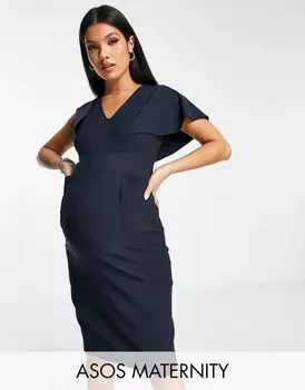Темно-синее платье-карандаш миди с короткими рукавами ASOS DESIGN Maternity