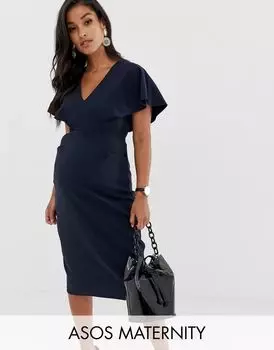 Темно-синее платье-карандаш миди с короткими рукавами ASOS DESIGN Maternity