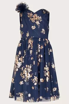 Темно-синее платье Loralie с принтом из фольги Monsoon, синий