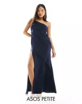 Темно-синее платье макси на одно плечо ASOS DESIGN Petite