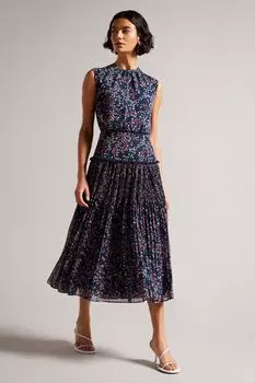 Темно-синее платье миди без рукавов Coraal dk-tali Ted Baker, синий