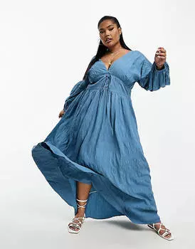 Темно-синее платье миди с фактурной решеткой ASOS DESIGN Curve