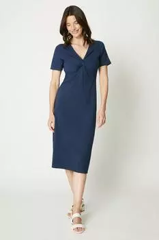 Темно-синее платье-миди с короткими рукавами и перекрученным передом Debenhams, темно-синий