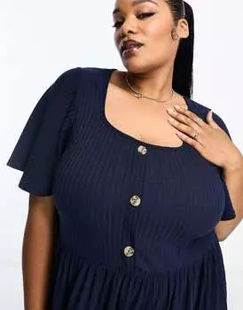 Темно-синее платье миди с рукавами-ангелками Yours