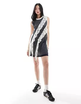 Темно-синее платье мини без рукавов с кружевной отделкой COLLUSION airtex