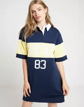 Темно-синее платье мини-футболка с воротником в полоску River Island
