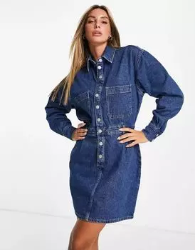 Темно-синее платье мини на пуговицах Dr Denim