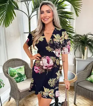 Темно-синее платье мини с запахом AX Paris AX Paris, военно-морской