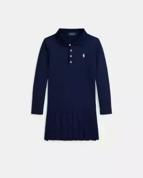 Темно-синее платье-поло из пике для девочки Polo Ralph Lauren, темно-синий