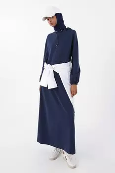 Темно-синее платье с капюшоном и эластичными рукавами ALL DAY