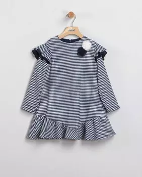 Темно-синее платье с узором "гусиные лапки" для девочки Coco Acqua Coco Acqua, темно-синий