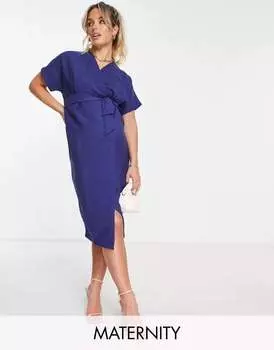 Темно-синее платье с запахом и рукавами-кимоно для беременных Closet London